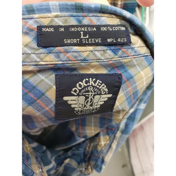 Docker's Indigo Short Sleeve Blue Plaid Size Large Button Up - Picture 5 of 11